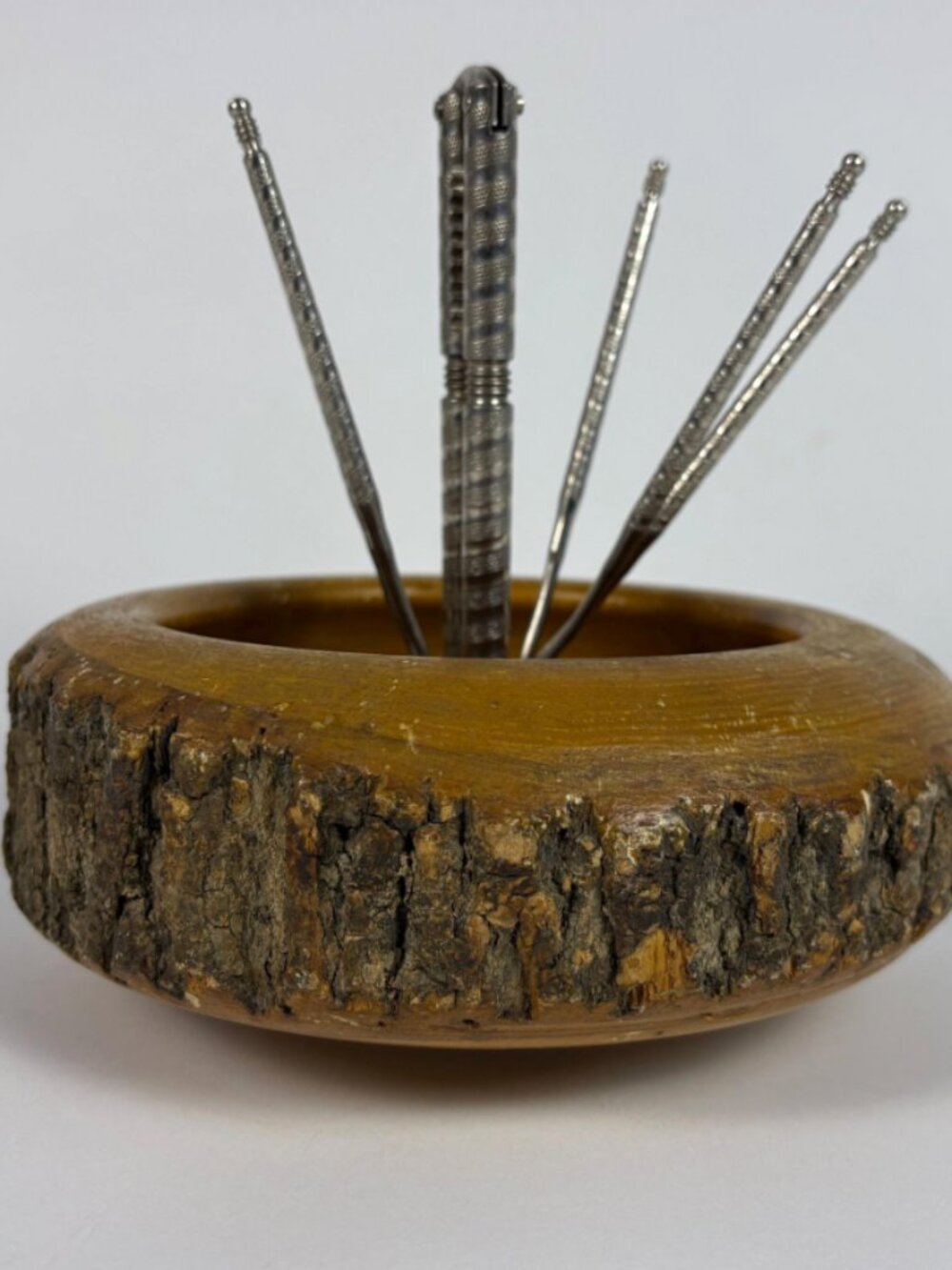 Vintage Nutcracker Set - Midcentury Modern Wooden Bark Nutcracker Bowl